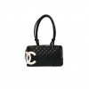 CHANEL CALFSKIN QUILTED LARGE CAMBON BOWLER BLACK WHITE (28*16*10cm)