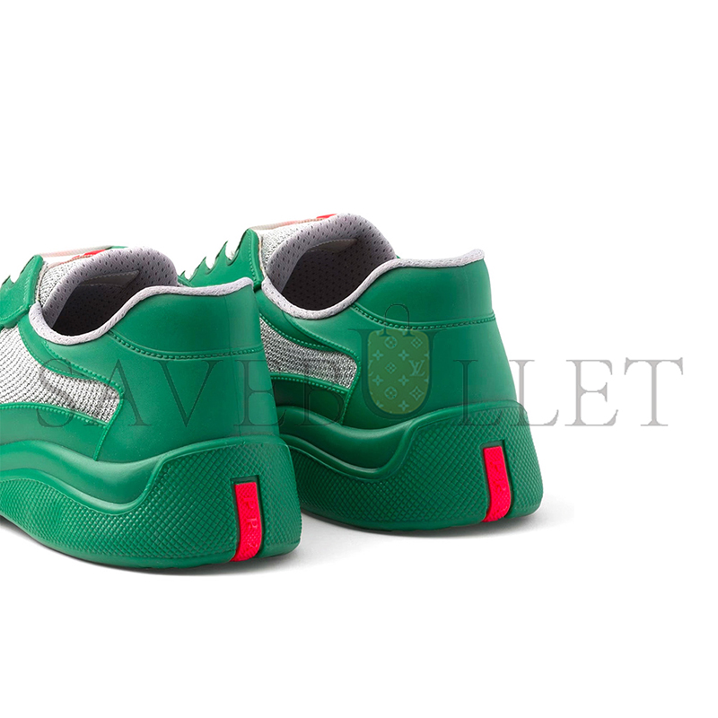PRADA AMERICA'S CUP SOFT RUBBER & BIKE FABRIC GREEN LOW TOP SNEAKERS 4E6500