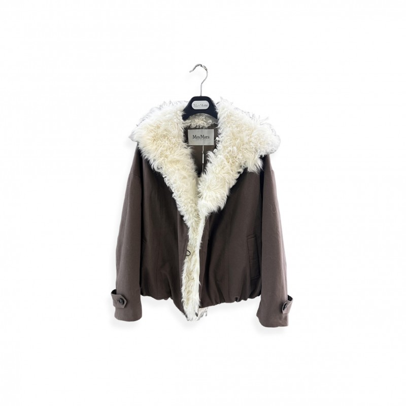 MAX MARA COTTON CANVAS FUR JACKET BROWN 