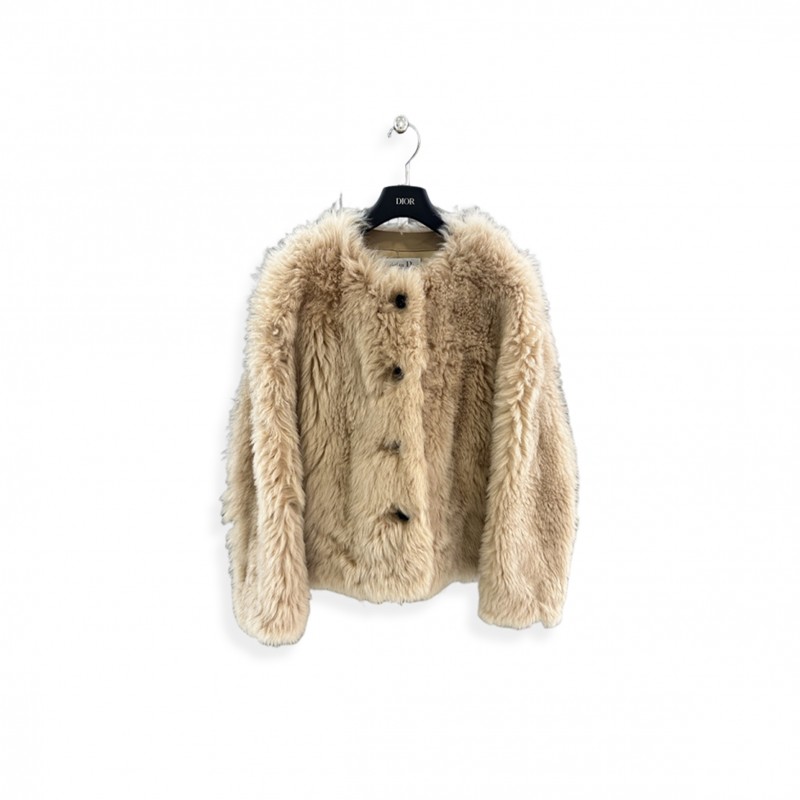 MAX MARA COLLARLESS SHEARLING JACKET 
