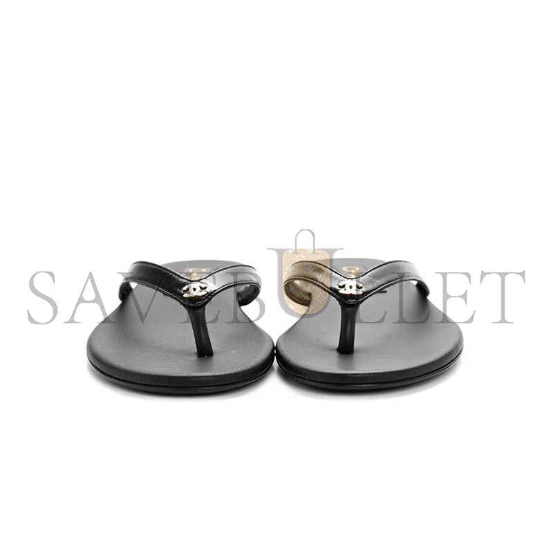 CHANEL LAMBSKIN CRYSTAL CC THONG SANDALS