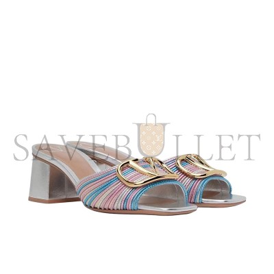 VALENTINO METALLIC VLOGO SIGNATURE SLIDE SANDAL WITH CORNELY EMBROIDERY 60MM VALENTINO METALLIC VLOGO SIGNATURE SLIDE SANDAL WITH CORNELY EMBROIDERY 60MM