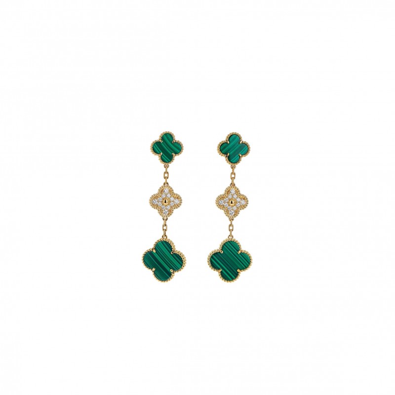 VAN CLEEF ARPELS MAGIC ALHAMBRA DIAMOND MALACHITE EARRINGS 