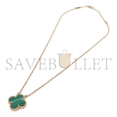 VAN CLEEF ARPELS 18K GOLD VINTAGE ALHAMBRA PENDANT MALACHITE NECKLACE VCARO9VA00