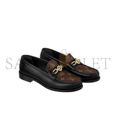 LOUIS VUITTON CHESS FLAT LOAFERS BLACK WITH BROWN MONOGRAM 1ABPLA LOUIS VUITTON CHESS FLAT LOAFERS BLACK WITH BROWN MONOGRAM 1ABPLA