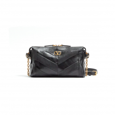 VALENTINO GARAVANI PANTHEA SMALL SHOULDER BAG IN NAPPA LEATHER WITH A CHEVRON PATTERN 8W2B0S99UYF_0NO (24*14*6cm)