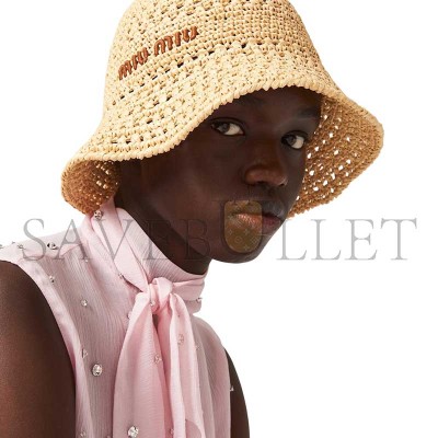 MIU MIU HAT EMBROIDERED-LOGO RAFFIA BUCKET HAT 5HC287 MIU MIU HAT EMBROIDERED-LOGO RAFFIA BUCKET HAT 5HC287