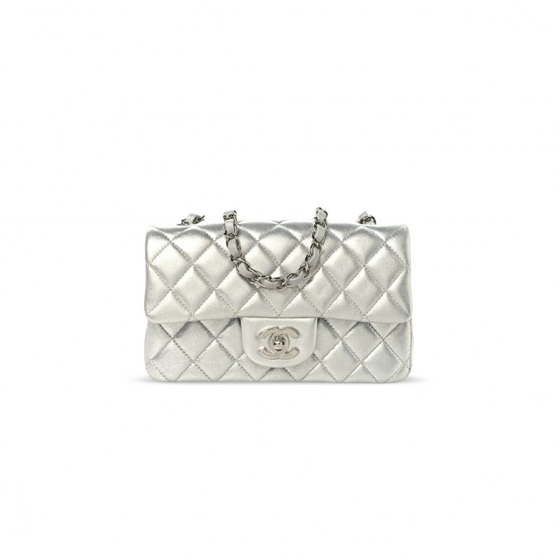 CHANEL MINI RECTANGULAR FLAP BAG IN METAL SILVER (20*13*6cm)