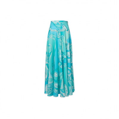 PUCCI ORCHIDEE HIGH-RISE COTTON MAXI SKIRT IN BLUE