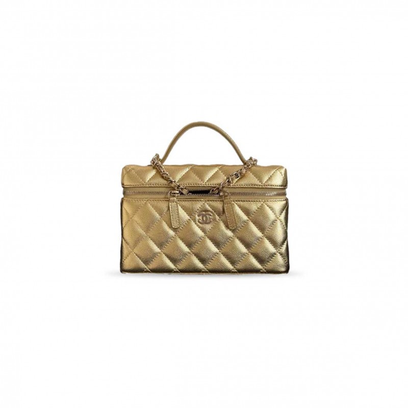 CHANEL HANDLE CC LOGO MAKEUP BAG GRAINED CALFSKIN AP96126 (19*12*5cm)