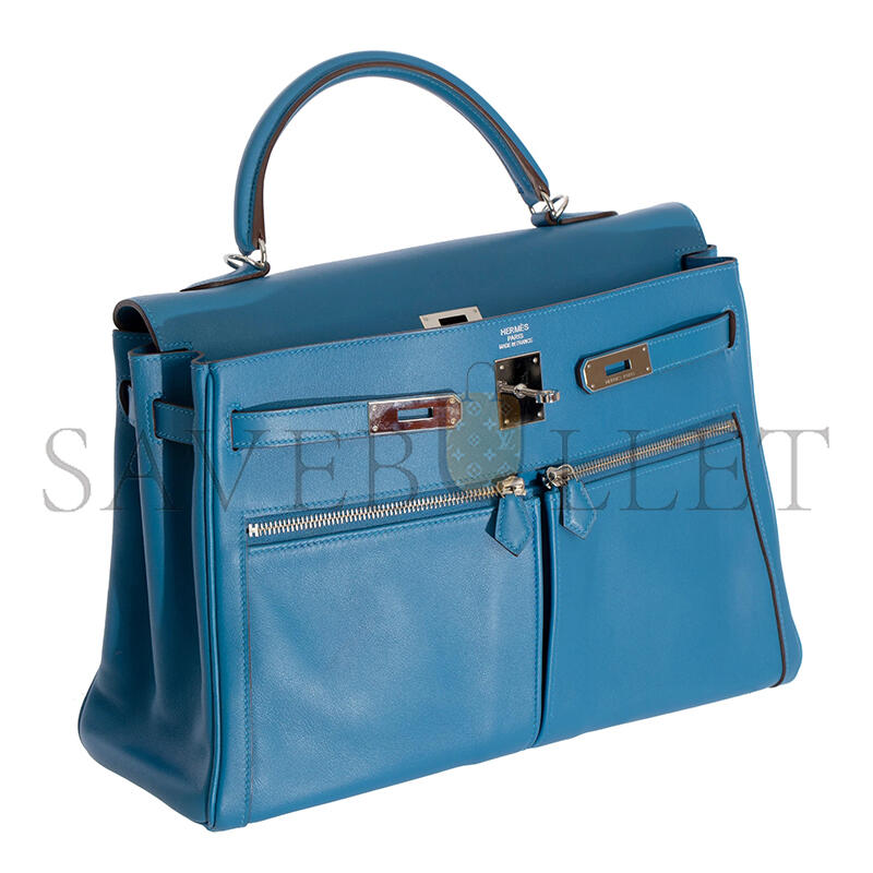 HERMES MASTER KELLY LAKIS 35 BLUE HYDRA SWIFT PALLADIUM HARDWARE (35*24*12cm)
