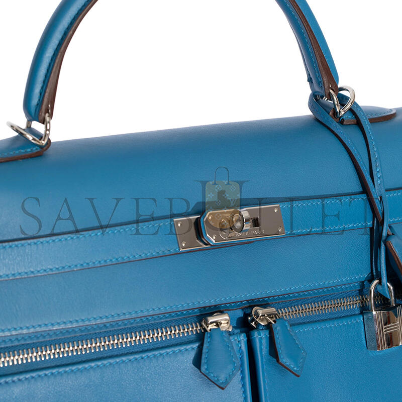 HERMES MASTER KELLY LAKIS 35 BLUE HYDRA SWIFT PALLADIUM HARDWARE (35*24*12cm)