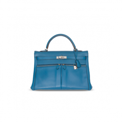 HERMES MASTER KELLY LAKIS 35 BLUE HYDRA SWIFT PALLADIUM HARDWARE (35*24*12cm)