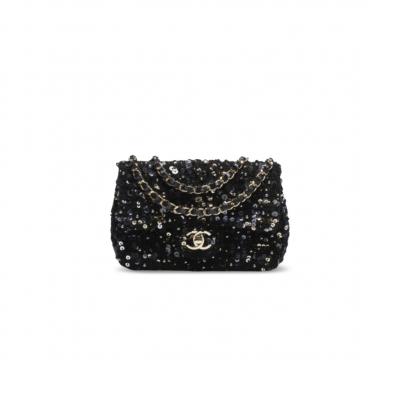 CHANEL MASTER MINI CLASSIC FLAP BAG TWEED SEQUINS AS5957 (20*13*7cm)