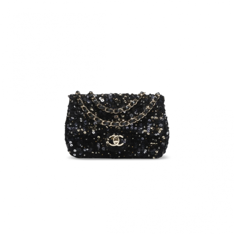 CHANEL MASTER MINI CLASSIC FLAP BAG TWEED SEQUINS AS5957 (20*13*7cm)