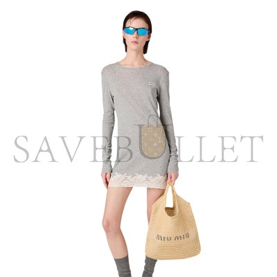 MIU MIU IVY RAFFIA-EFFECT AND LINEN BAG 5BG231 (40*35cm) MIU MIU IVY RAFFIA-EFFECT AND LINEN BAG 5BG231 (40*35cm)