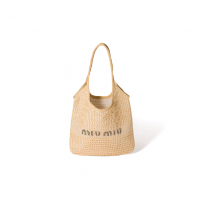 MIU MIU IVY RAFFIA-EFFECT AND LINEN BAG 5BG231 (40*35cm)