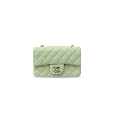 CHANEL LAMBSKIN QUILTED MINI RECTANGULAR FLAP LIGHT GREEN (20*12*6cm) CHANEL LAMBSKIN QUILTED MINI RECTANGULAR FLAP LIGHT GREEN (20*12*6cm)