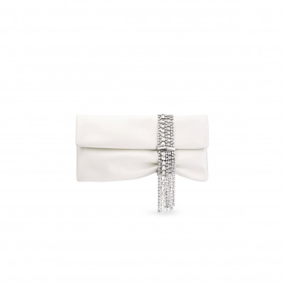 JIMMY CHOO ZANDRA IVORY SATIN CRYSTAL CLUTCH BAG ZANDRADUR0C3537 (30*15.5*2.5cm)