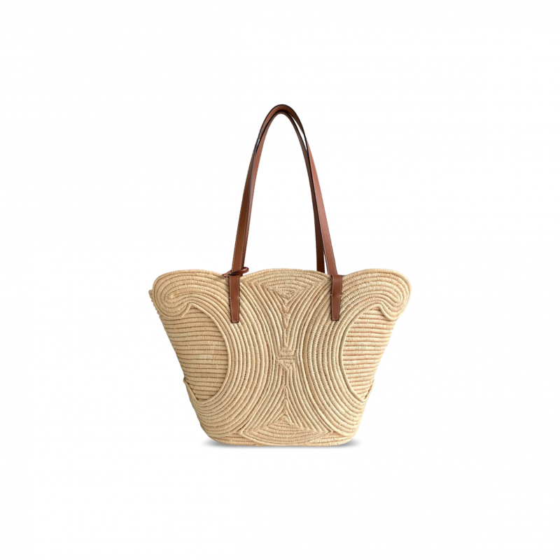 CELINE CLASSIC PANIER BRAIDED TRIOMPHE IN RAFFIA AND CALFSKIN 116982 (47*30.5*15cm)