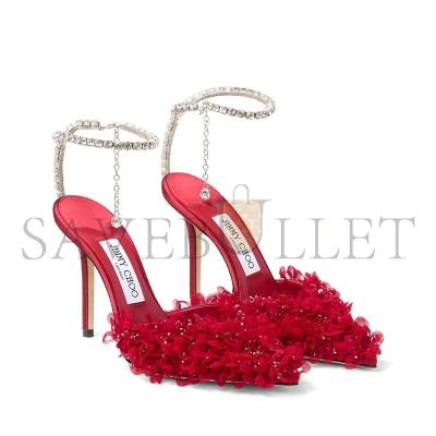 JIMMY CHOO SAEDA 100RUBY RED MESH PUMPS WITH PETAL EMBROIDERY SAEDA100BSR JIMMY CHOO SAEDA 100RUBY RED MESH PUMPS WITH PETAL EMBROIDERY SAEDA100BSR
