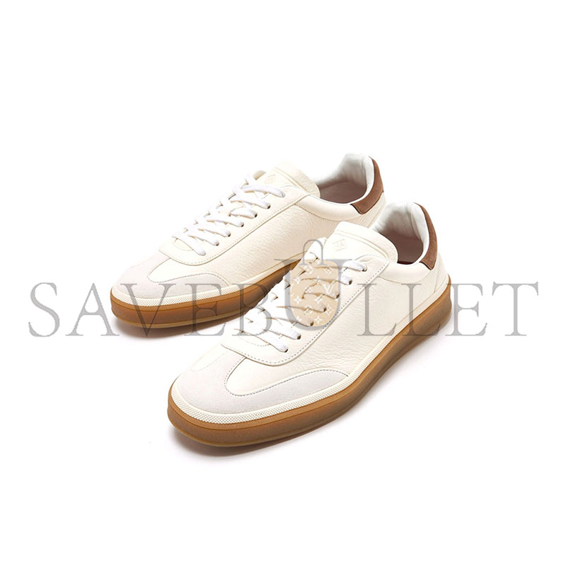 LORO PIANA TENNIS WALK SUEDE-TRIMMED LEATHER SNEAKERS 