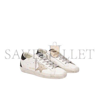 GOLDEN GOOSE WOMEN'S SUPER-STAR WITH GOLD STAR AND BLACK GLITTER HEEL TAB GWF00102