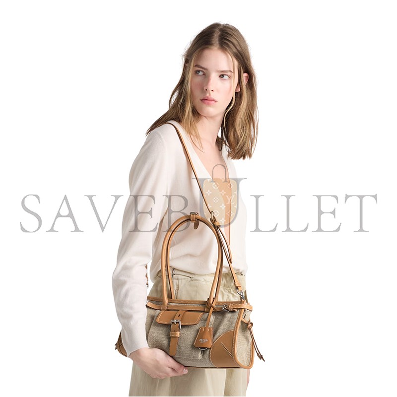 PRADA BONNIE MEDIUM LINEN AND LEATHER HANDBAG 1BA426 (32*15.5*12cm) PRADA BONNIE MEDIUM LINEN AND LEATHER HANDBAG 1BA426 (32*15.5*12cm)