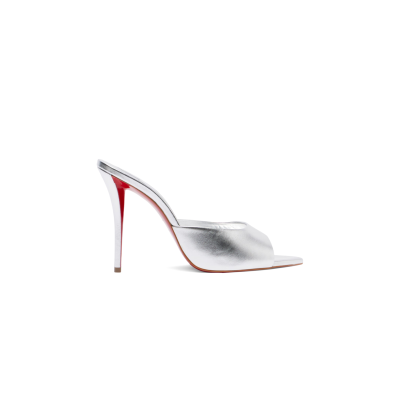 CHRISTIAN LOUBOUTIN METALLIC SILVER LAMBSKIN STILETTO MULES