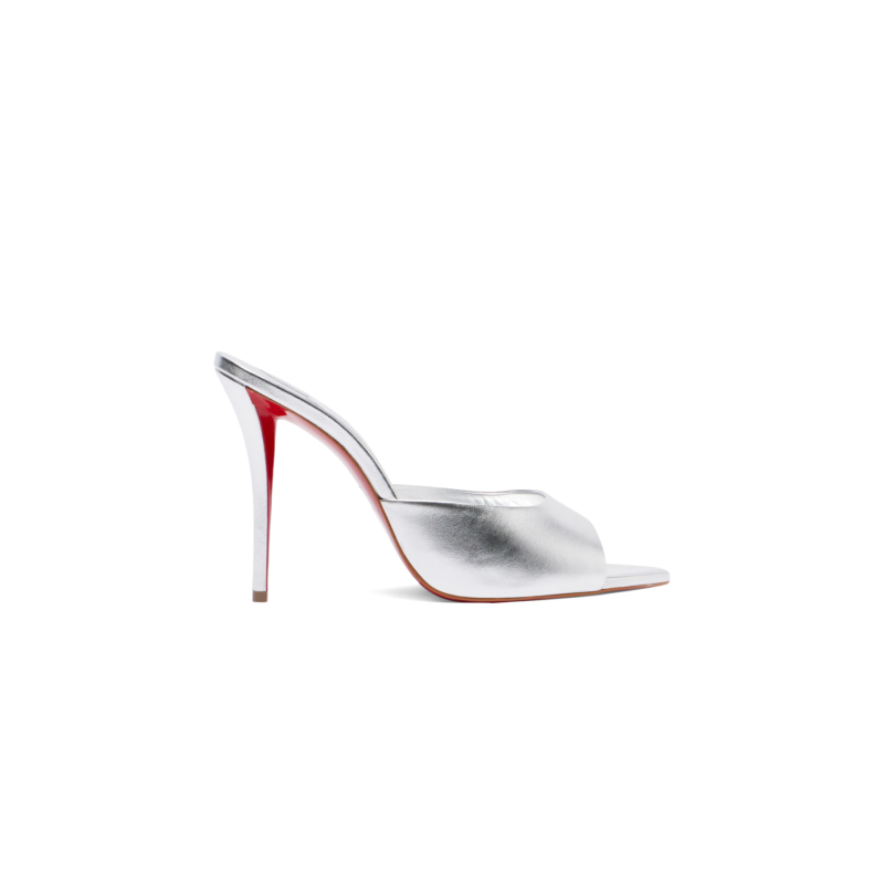 CHRISTIAN LOUBOUTIN METALLIC SILVER LAMBSKIN STILETTO MULES