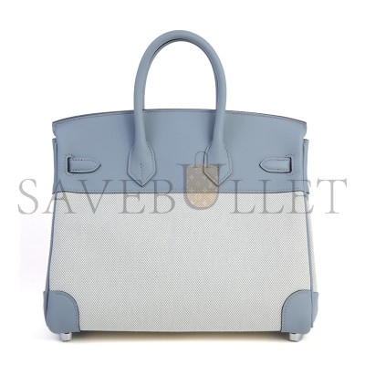 HERMES MASTER BIRKIN 25 BLEU GLACIER SWIFT AND TOILE H CANVAS PALLADIUM HARDWARE (25*20*13cm)