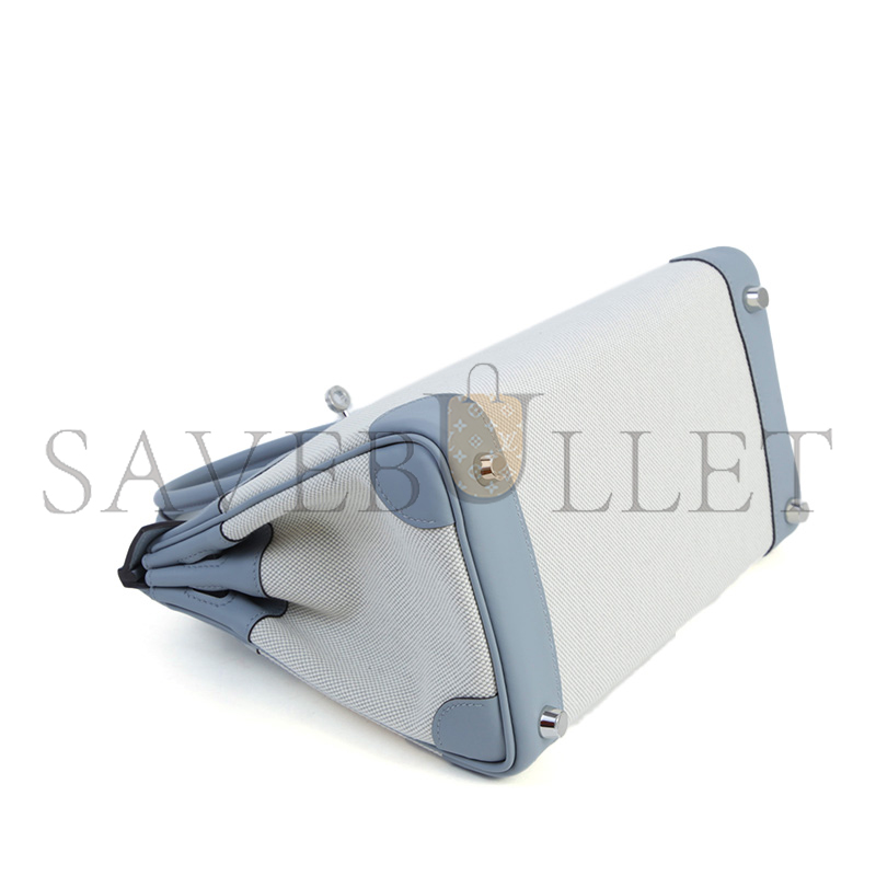 HERMES MASTER BIRKIN 25 BLEU GLACIER SWIFT AND TOILE H CANVAS PALLADIUM HARDWARE (25*20*13cm)