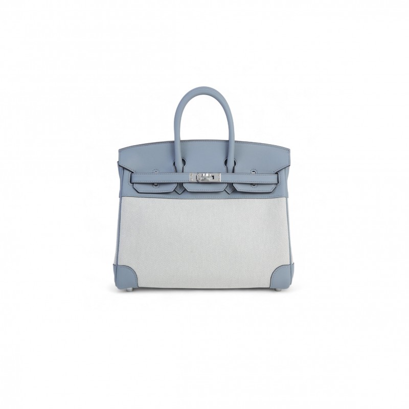 HERMES MASTER BIRKIN 25 BLEU GLACIER SWIFT AND TOILE H CANVAS PALLADIUM HARDWARE (25*20*13cm)