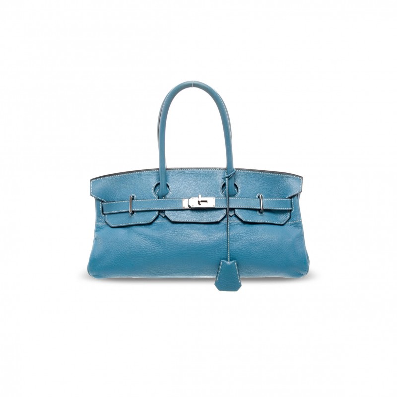 HERMES BIRKIN SHOULDER 42 BLEU JEAN CLEMENCE PALLADIUM HARDWARE (42*20*19cm)