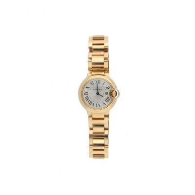 CARTIER BALLON BLEU YELLOW GOLD WATCH WITH SILVER DIAL 28MM W69001Z2