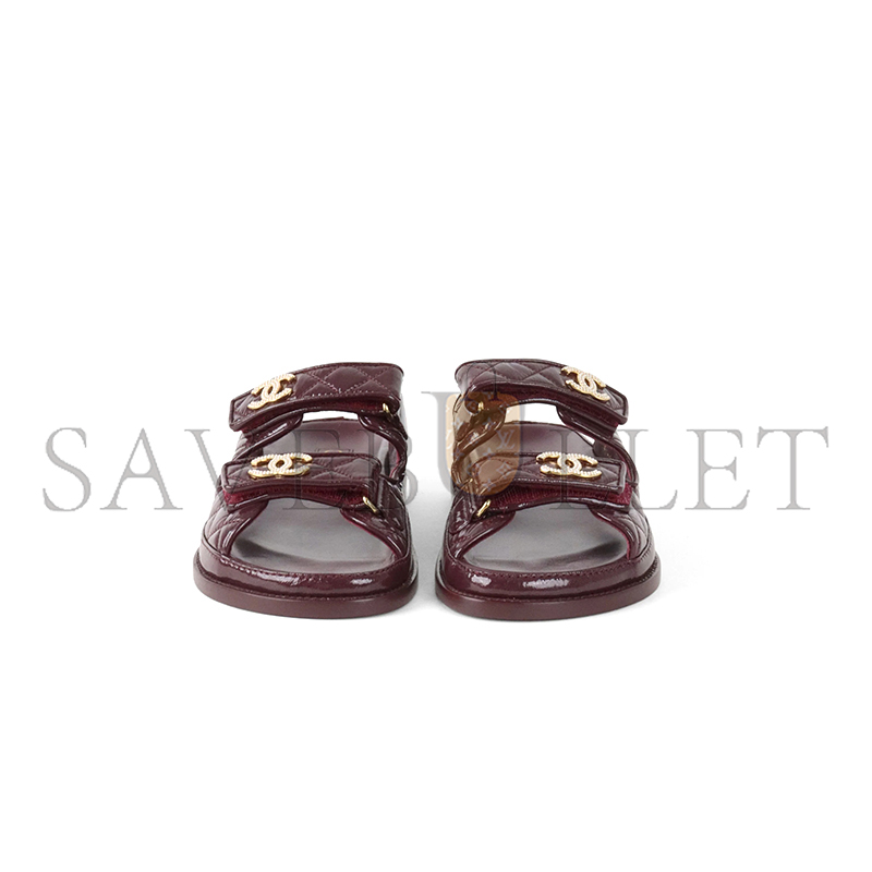 CHANEL PATENT MULE SLIDES BURGUNDY RED