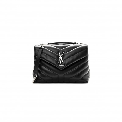 YSL CALFSKIN Y QUILTED MONOGRAM SMALL LOULOU CHAIN SATCHEL BLACK (23*17*9cm) 