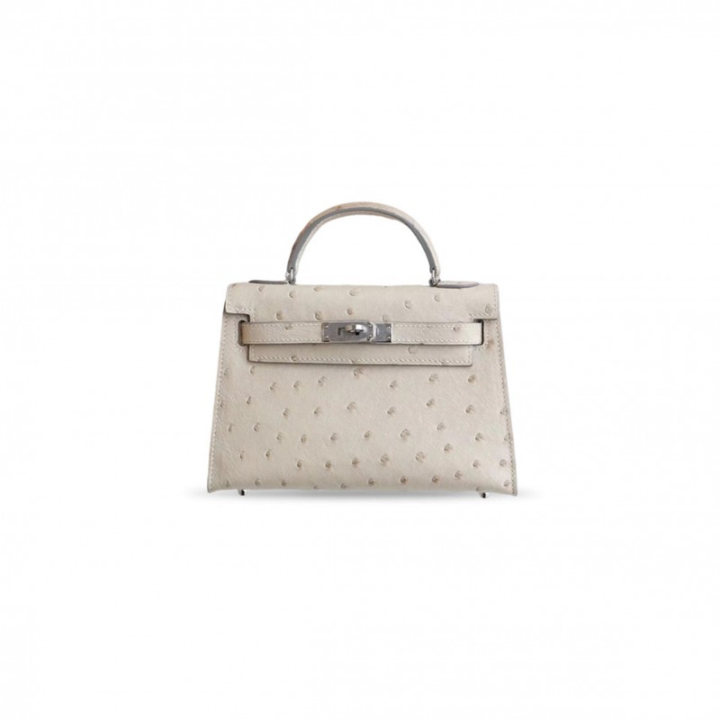 HERMES MASTER GRIS PERLE OSTRICH MINI KELLY 20 (19*12*5.5cm) 