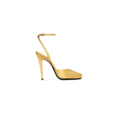 YSL LA SCANDALE SANDALS IN METALLIC LEATHER