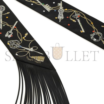 HERMES SCARF LES CLES A POIS LEATHER FRINGES TWILLY H853871S HERMES SCARF LES CLES A POIS LEATHER FRINGES TWILLY H853871S