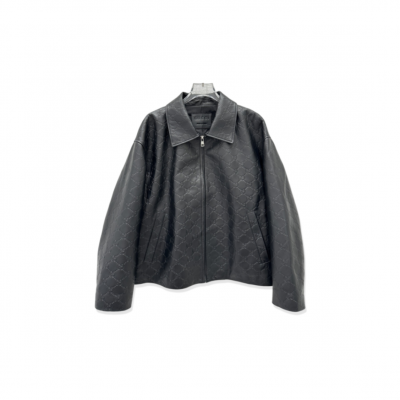 GUCCI OVERSIZE EMBOSSED GG LEATHER JACKET 834306 