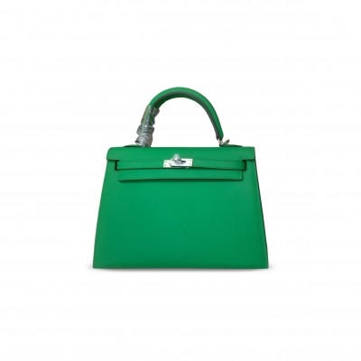 HERMES MASTER KELLY 25 EPSOM VERT BAMBOO PALLADIUM HARDWARE (25*17*7cm)