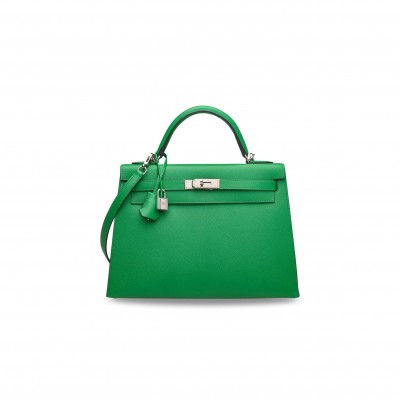 HERMES MASTER KELLY 32 EPSOM VERT BAMBOO PALLADIUM HARDWARE (32*23*10cm)
