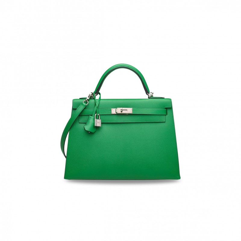 HERMES MASTER KELLY 32 EPSOM VERT BAMBOO PALLADIUM HARDWARE (32*23*10cm)