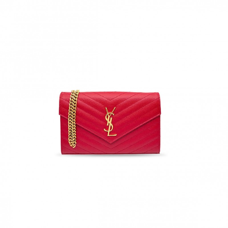 YSL ENVELOPE WALLET ON CHAIN CAVIAR RED (23*14*4cm) 