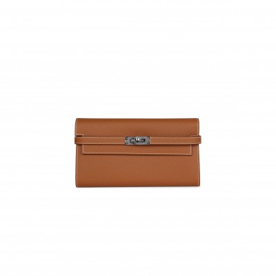 HERMES MASTER KELLY LONG WALLET GOLD EPSOM PALLADIUM HARDWARE (20*11*2cm)  