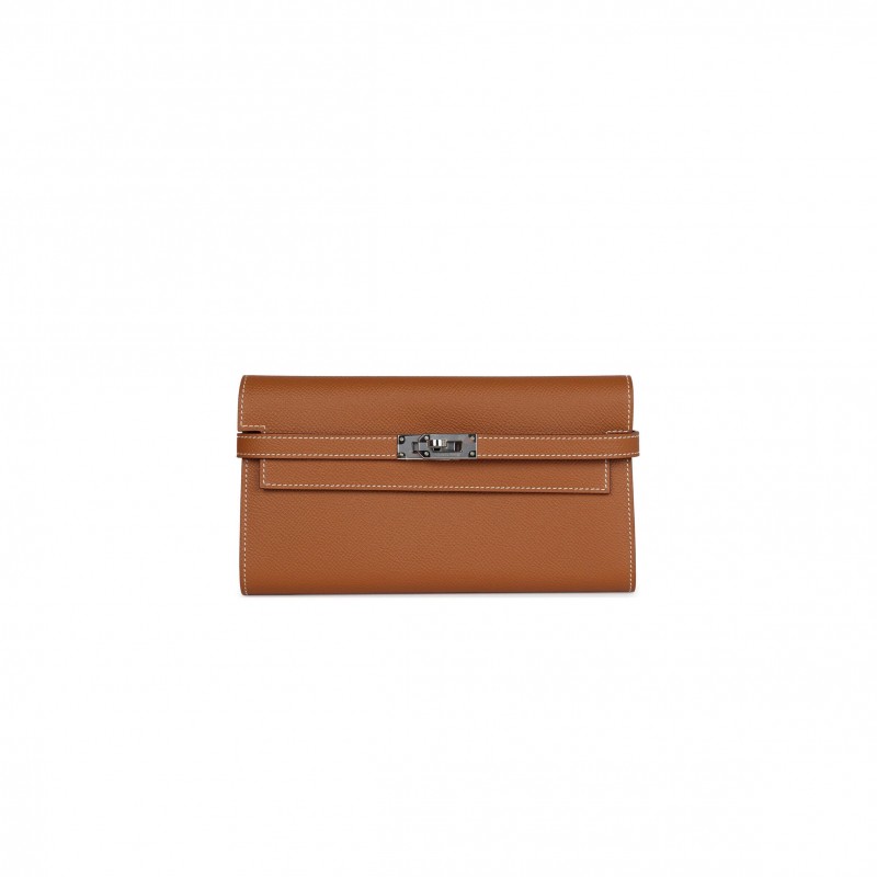 HERMES KELLY LONG WALLET GOLD EPSOM PALLADIUM HARDWARE (20*11*2cm)  