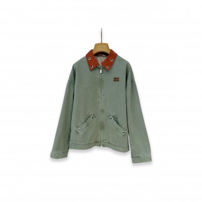 MIU MIU CONTRAST COLLAR ZIP-UP JACKET MIU MIU CONTRAST COLLAR ZIP-UP JACKET