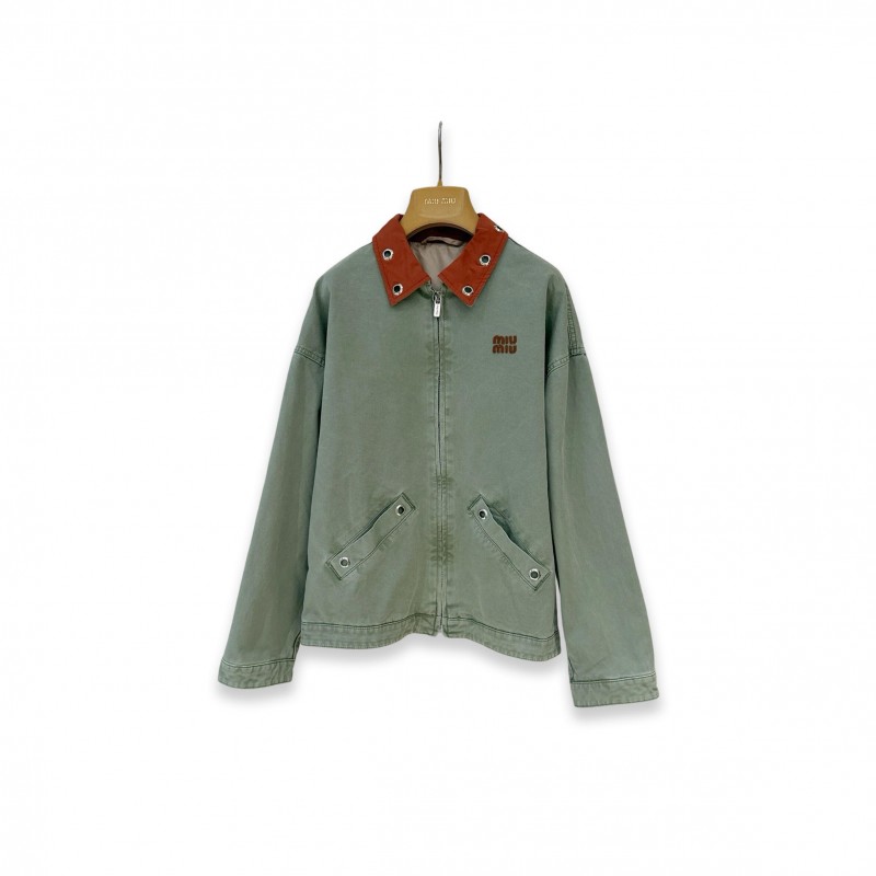 MIU MIU CONTRAST COLLAR ZIP-UP JACKET