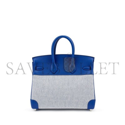 HERMES MASTER BLEU FRANCE SWIFT AND TOILE BIRKIN 25 PALLADIUM HARDWARE (25*20*13cm)